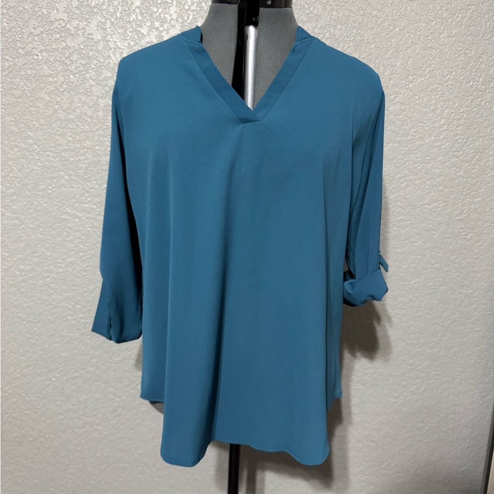 Teal V-Neck Women's Top
